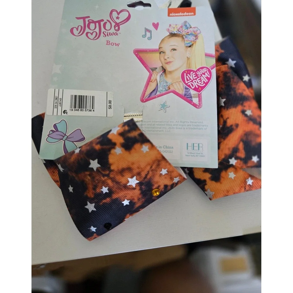 JoJo Siwa Halloween Ghost Hair Bow Orange Black Tie Dye Rhinestone Stars NWT